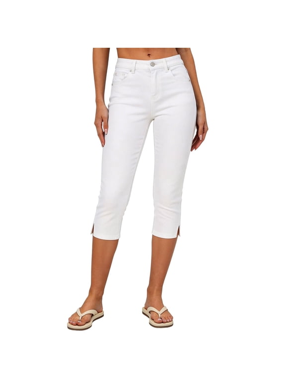 Jeans for Women Capris Button Side Split Casual Denim Pants Stretchy Slim Streetwear Crop Pants with Pockets