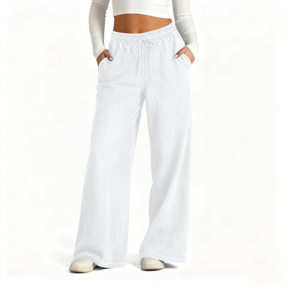 BLCHUNen Jeans for Women Drawstring Elastic Waist Loose Casual Streetwear Trousers with Pockets