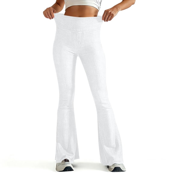 BLCHUNen Jeans for Women Slim Fitted Elastic High Waist Wide Leg Stretch Boot Cut Streetwear Flared Pants