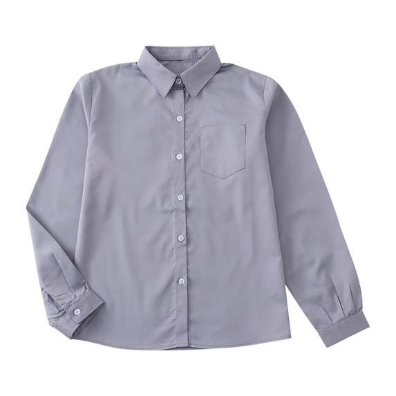 BLCHUNen Kids Button down Shirts Loose Long Sleeve Dress Shirts Comfortable Collared School Tops Fall,Dark Gray
