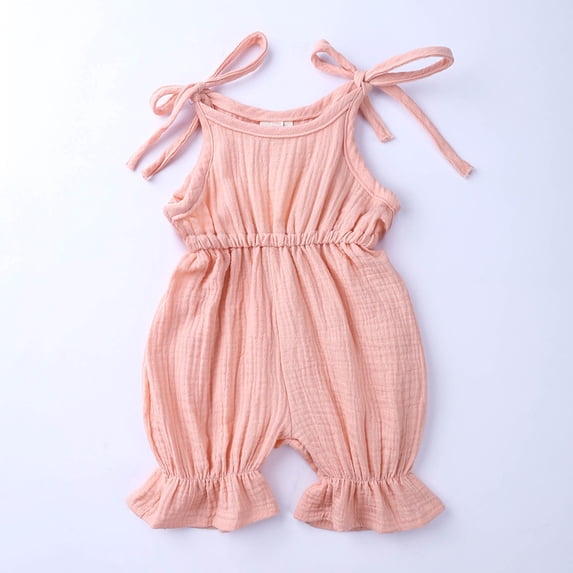 BLCHUNen Kids Rompers Linen Sleeveless Pull on Ruffle Stretch Lightweight Trendy Jumpsuits Home Sleep Lounge Casual Crawling Suits for Toddler