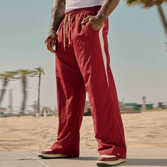 BLCHUNen Linen Pants for Men Lightweight Loose Breathable Drawstring Elastic Waist Running Sports Workout Pants with Pockets