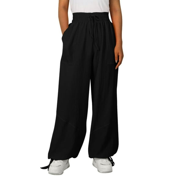 BLCHUNen Linen Pants for Women Baggy Breathable Drawstring Elastic Waist Casual Summer Fall Trousers with Pockets