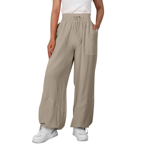 BLCHUNen Linen Pants for Women Baggy Breathable Drawstring Elastic Waist Casual Summer Fall Trousers with Pockets