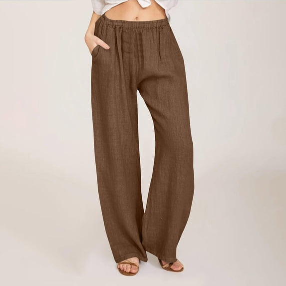 BLCHUNen Linen Pants for Women Casual Straight Leg Loose Breathable Lightweight Outing Beach Leisure Summer Pants with Pockets