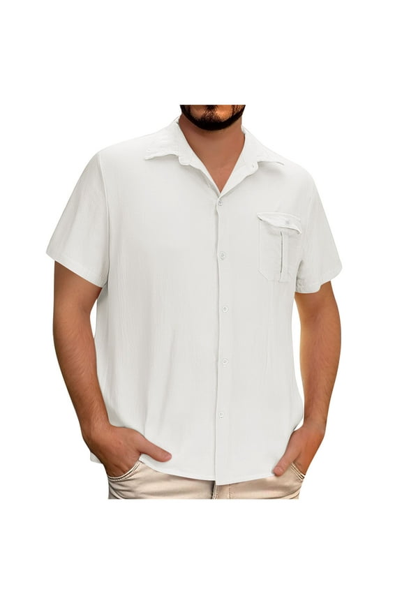 Linen Shirt for Men Button down Turndown Collar Lightweight Business Casual Dress Work with Pocket