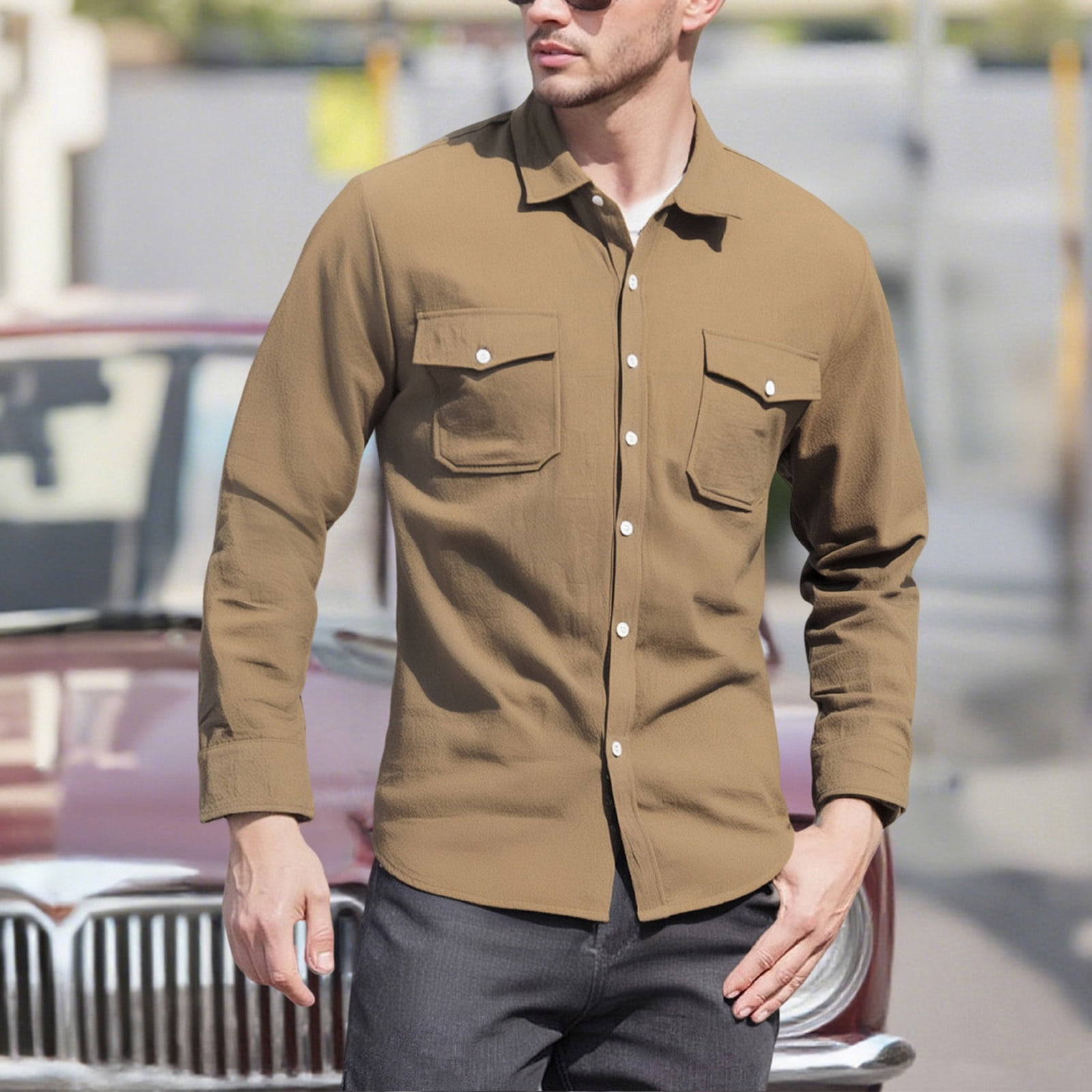 BLCHUNen Linen Shirts for Men Long Sleeve Button down Turndown Collar ...
