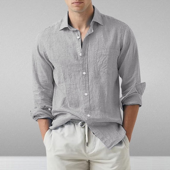 BLCHUNen Linen Shirts for Men Long Sleeve Turndown Collar Button down Lightweight Casual Workout Tops