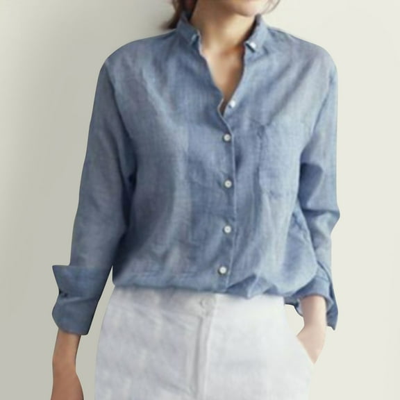 BLCHUNen Linen Shirts for Women Long Sleeve Button down Cardigan Breathable Trendy Blouses Lightweight Casual Beach Fall Work Tops