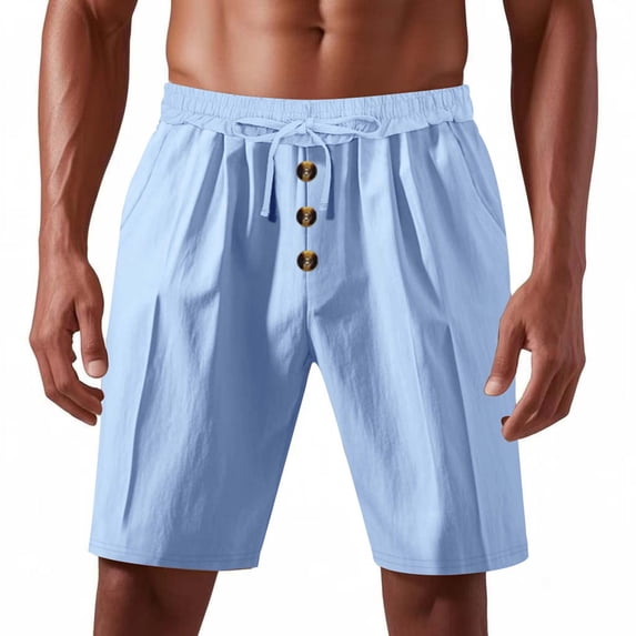 BLCHUNen Linen Shorts for Men Button Drawstring Elastic Waist Lightweight Breathable Summer Running Sports Workout Shorts