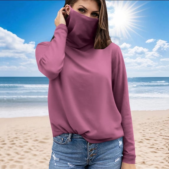 BLCHUNen Long Sleeve Fall Shirts for Women Pullover Stretch Breathable Lightweight Going out Relaxed Casual Trendy Blouses with Mask