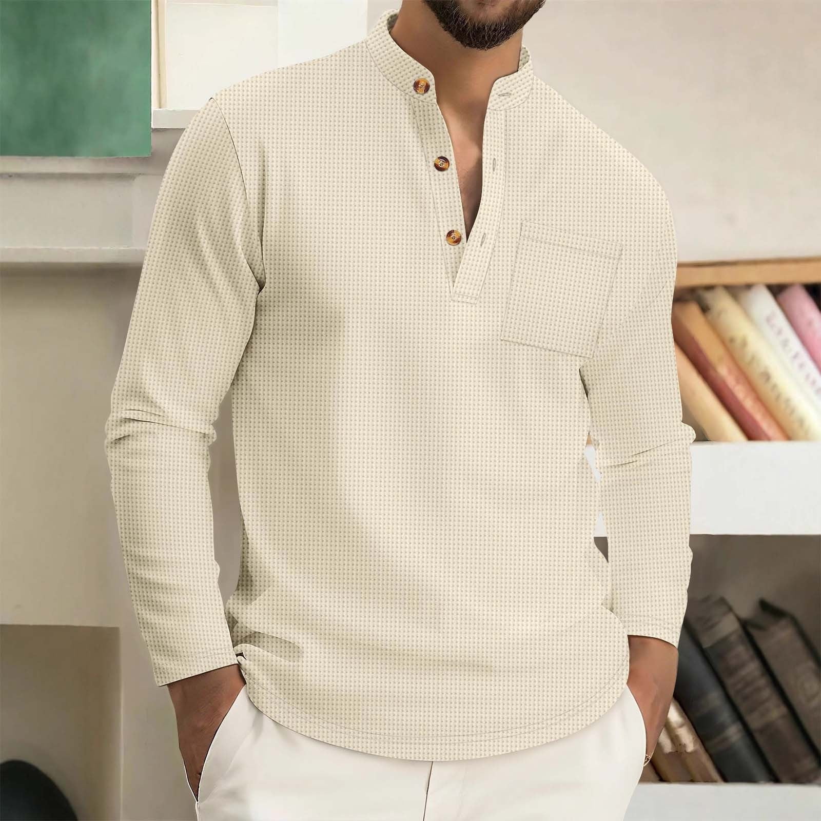 BLCHUNen Long Sleeve Shirts for Men Button Pullover Breathable Casual ...