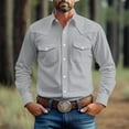 thumbnail image 1 of BLCHUNen Long Sleeve Shirts for Men Casual Button Trundown Collar Lightweight Breathable Fall Office Business Tops with Pockets, 1 of 3