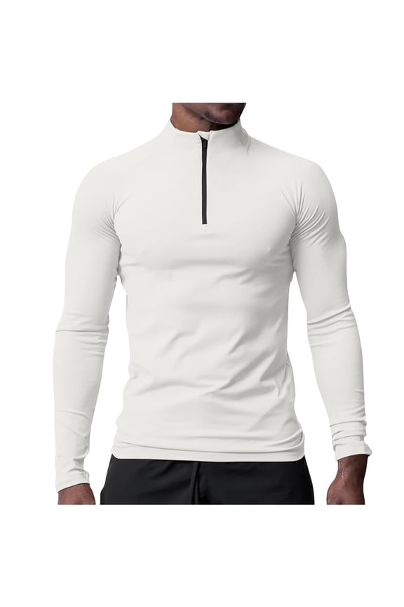 Long Sleeve Shirts for Men Pullover Half Zip up Slim Fitted Stretch Sports Tops Lightweight Breathable Casual Tee Shirts