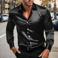 thumbnail image 1 of BLCHUNen Long Sleeve Shirts for Men Satin Silk Casual Button down Lightweight Going out Party Fashion Relaxed Fall Shirts, 1 of 8