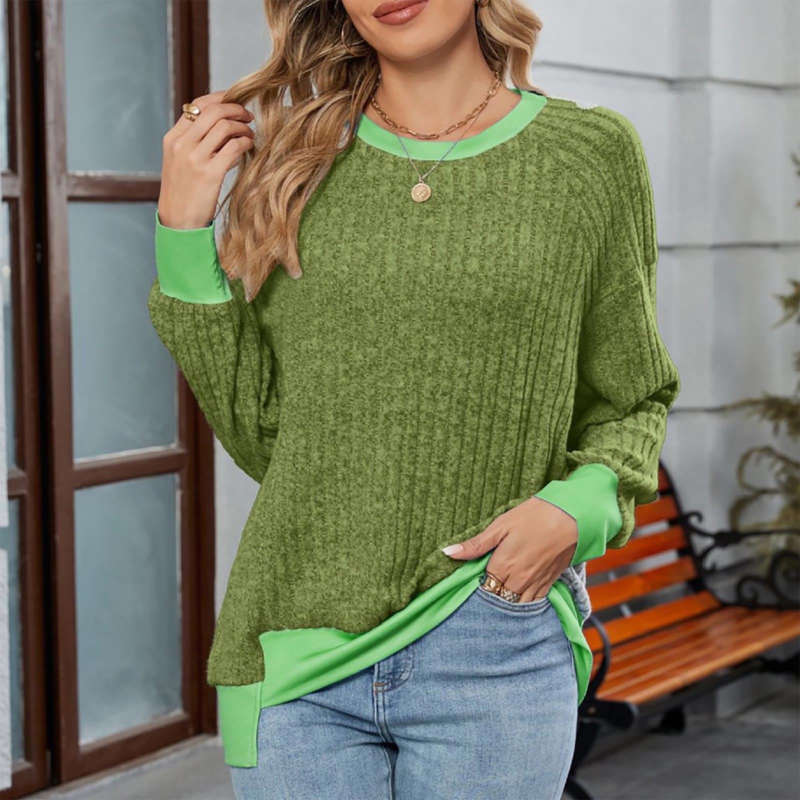 BLCHUNen Long Sleeve Shirts for Women Casual Crew Neck Pullover ...