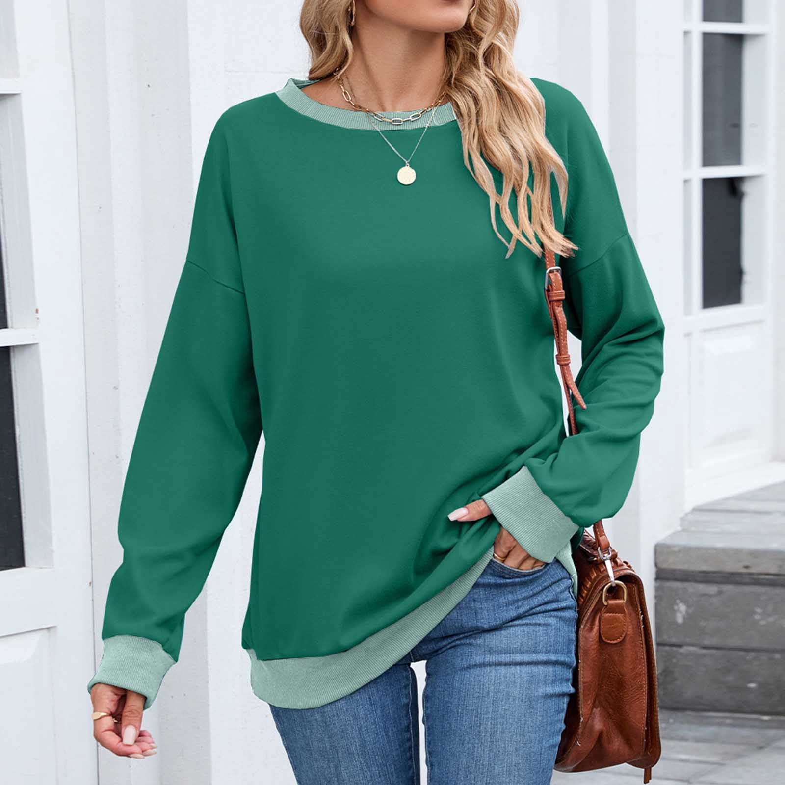 BLCHUNen Long Sleeve Shirts for Women Casual Crew Neck Pullover Fall ...