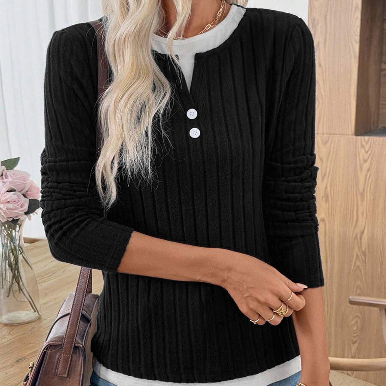 BLCHUNen Long Sleeve Shirts for Women Crew Neck Pullover Striped ...
