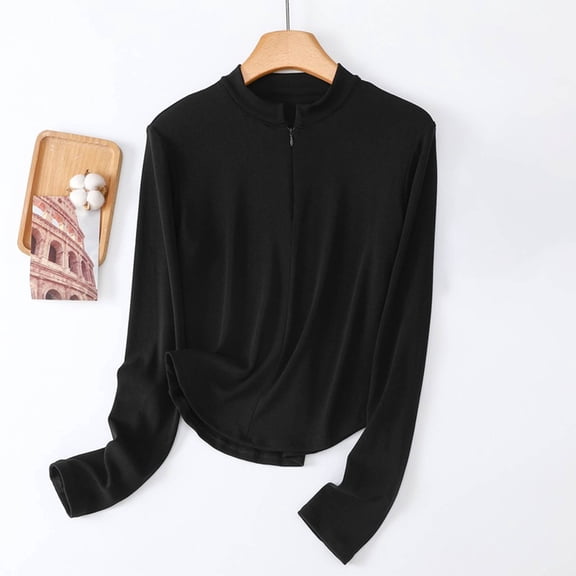 BLCHUNen Long Sleeve Shirts for Women Full Zip up Lightweight Casual Crew Neck Fall Outdoor Lounge Blouses Tops