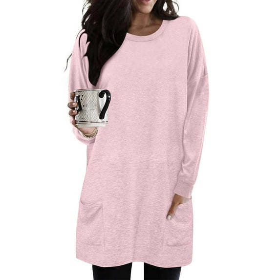 BLCHUNen Long Sleeve Shirts for Women Loose Pullover Crew Neck Breathable Trendy Tops Home Sleep Pajamas Fall Blouses with Pockets