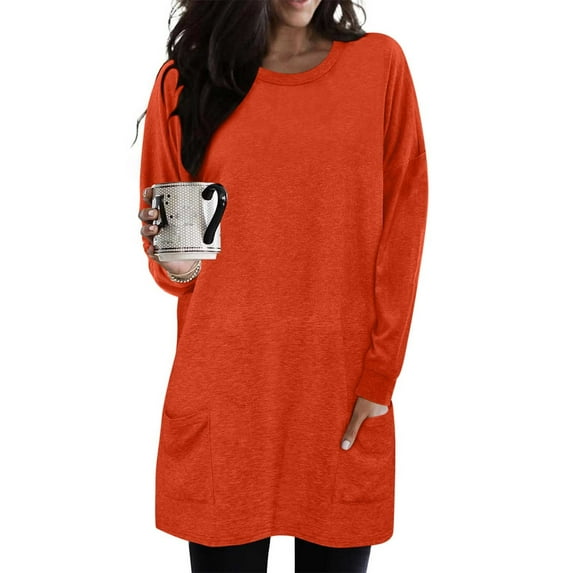 BLCHUNen Long Sleeve Shirts for Women Loose Pullover Crew Neck Breathable Trendy Tops Home Sleep Pajamas Fall Blouses with Pockets