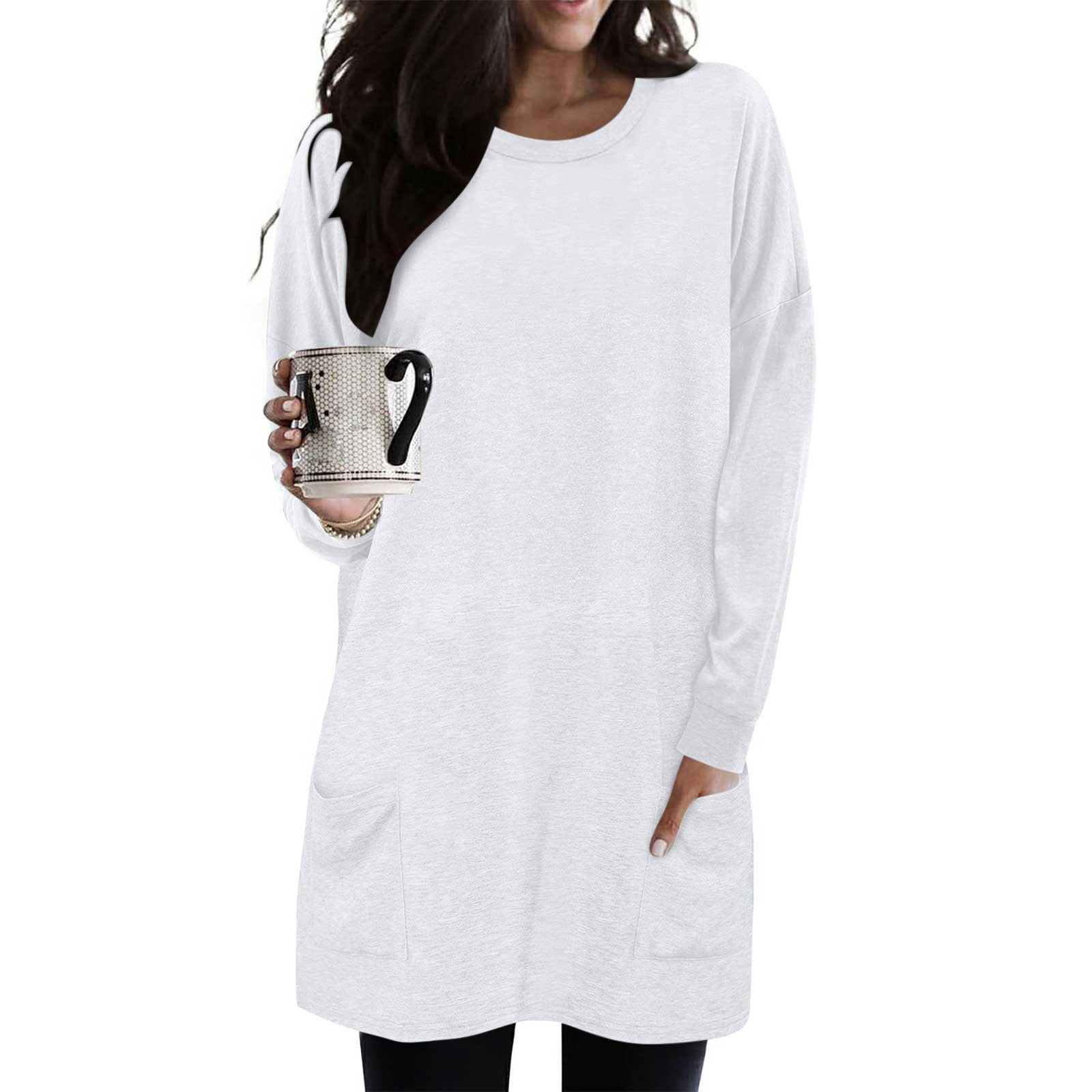 BLCHUNen Long Sleeve Shirts for Women Loose Pullover Crew Neck ...