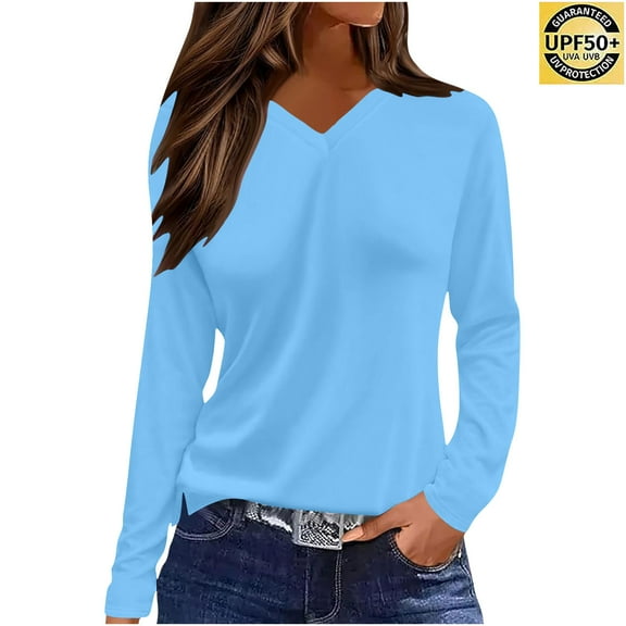 BLCHUNen Long Sleeve Shirts for Women Sun Shirts V Neck Pullover Casual Workout Gym Running Sports Athletic Lounge Blouses