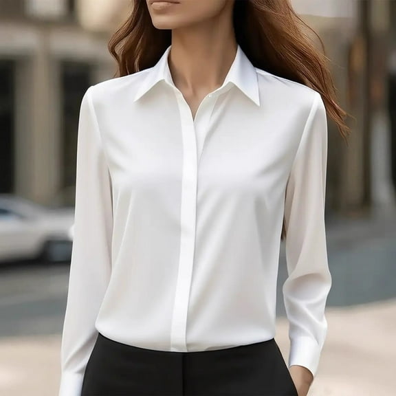 BLCHUNen Long Sleeve Shirts for Women Turndown Collar Lightweight Formal Dress Shirts Office Work Business T Shirts