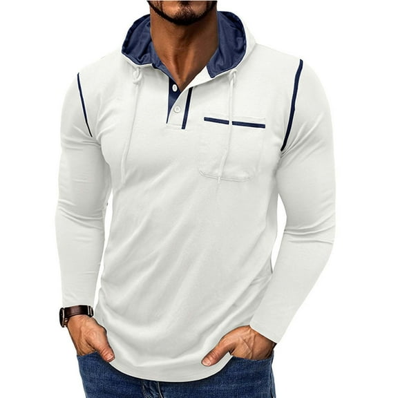 BLCHUNen Long Sleeve Tops for Men Hooded Drawstring Pullover Button Casual Fall Workout Sports Sweatshirts with Pocket