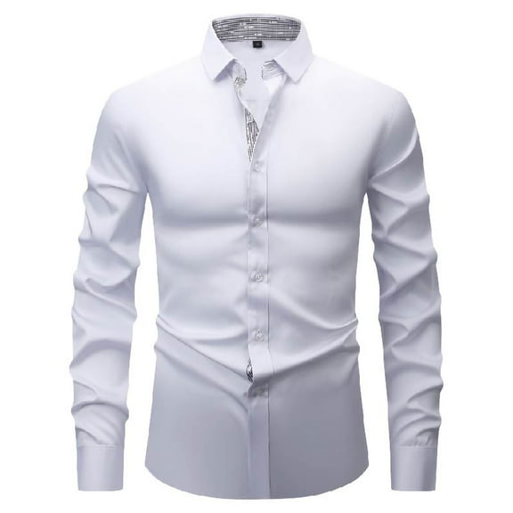 BLCHUNen Long Sleeve Work Shirts for Men Casual Slim Fitted Button down Cardigan Lightweight Office Business Formal Dress Tops