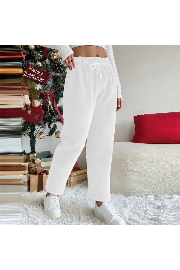 Lounge pants for Women Fleece Plush Drawstring Casual Elastic Waist Homewear Sleep Winter Pajamas with Pockets
