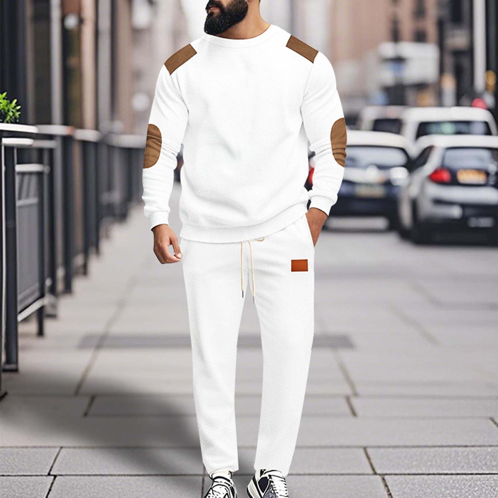 BLCHUNen Mens 2 Piece Outfit Sets Long Sleeve Pullover Crew Neck ...