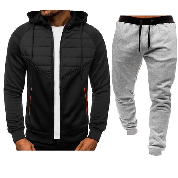 BLCHUNen Mens 2 Piece Outfits Full Zip up Color Block Hoodies Coat Fitting Casual Pants Sweatsuits Matching Sets(L,Blue