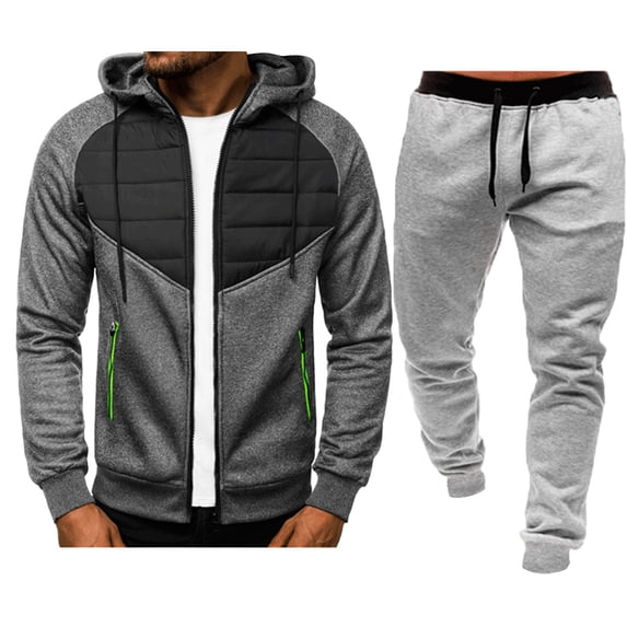 BLCHUNen Mens 2 Piece Outfits Full Zip up Color Block Hoodies Coat Fitting Casual Pants Sweatsuits Matching Sets(L,Gray