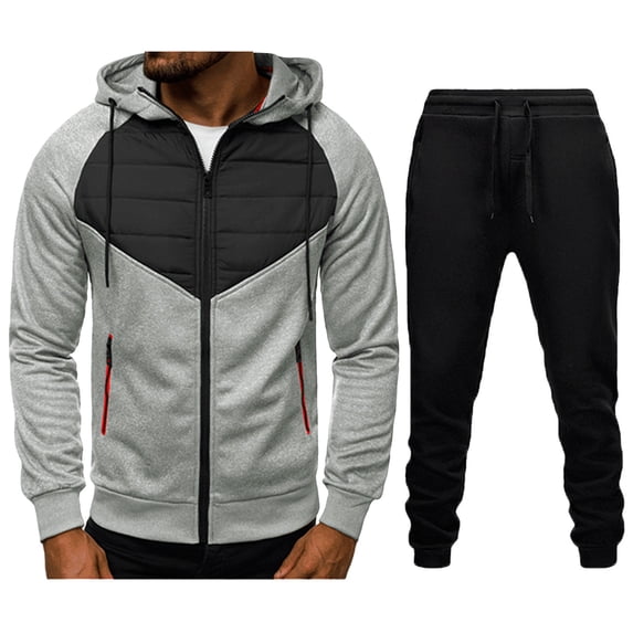 BLCHUNen Mens 2 Piece Outfits Full Zip up Color Block Hoodies Coat Fitting Casual Pants Sweatsuits Matching Sets(XL,White