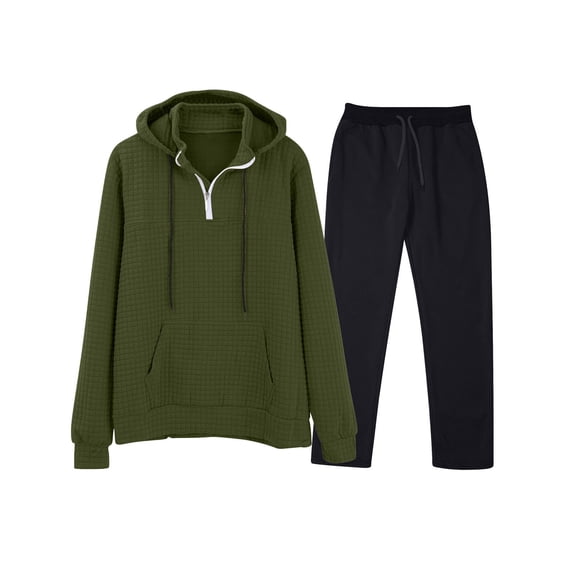 BLCHUNen Mens 2 Piece Outfits Quarter Zip Casual Long Sleeve Hoodies and Pants Drawstring Loose Sweatsuit Sets(L,Black