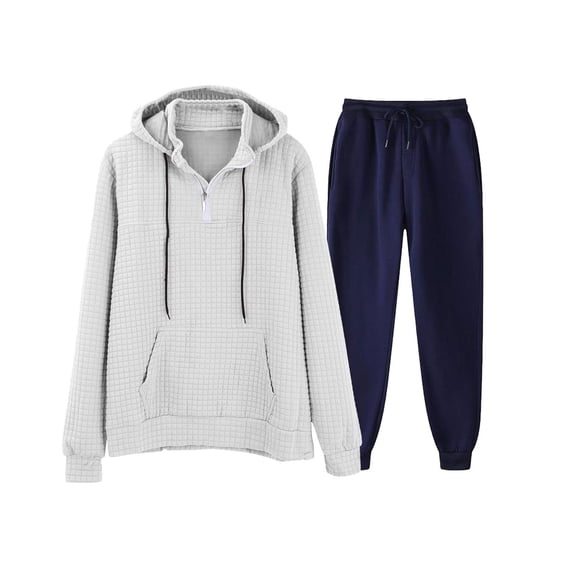 BLCHUNen Mens 2 Piece Outfits Quarter Zip Casual Long Sleeve Hoodies and Pants Drawstring Loose Sweatsuit Sets(XL,Navy2