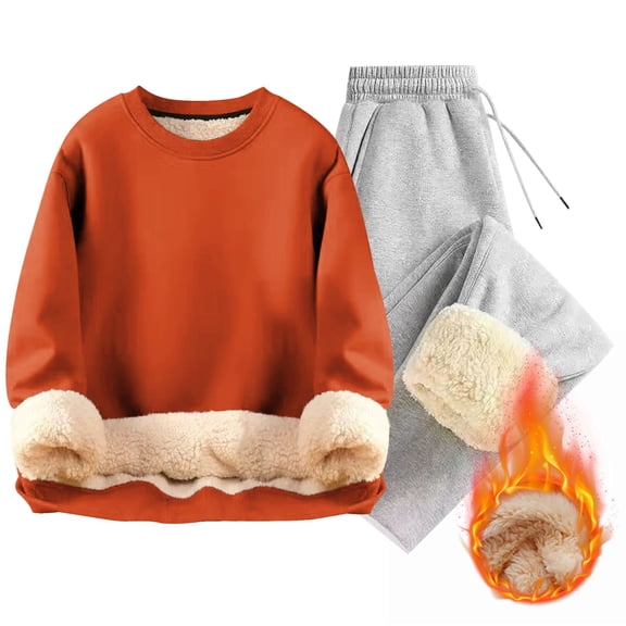 BLCHUNen Mens 2 Piece Sweatsuits Sets Fleece Crew Neck Pullover Long Sleeve Tops Drawstring Elastic Waist Pants Warm Winter Outfits Sets