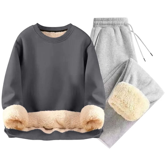 BLCHUNen Mens 2 Piece Sweatsuits Sets Fleece Crew Neck Pullover Long Sleeve Tops Drawstring Elastic Waist Pants Warm Winter Outfits Sets