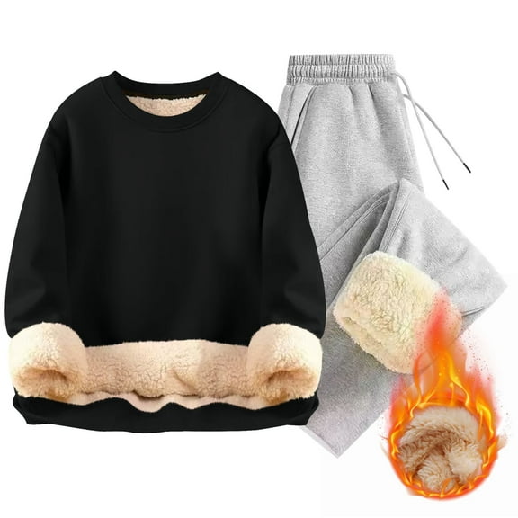 BLCHUNen Mens 2 Piece Sweatsuits Sets Fleece Crew Neck Pullover Long Sleeve Tops Drawstring Elastic Waist Pants Warm Winter Outfits Sets