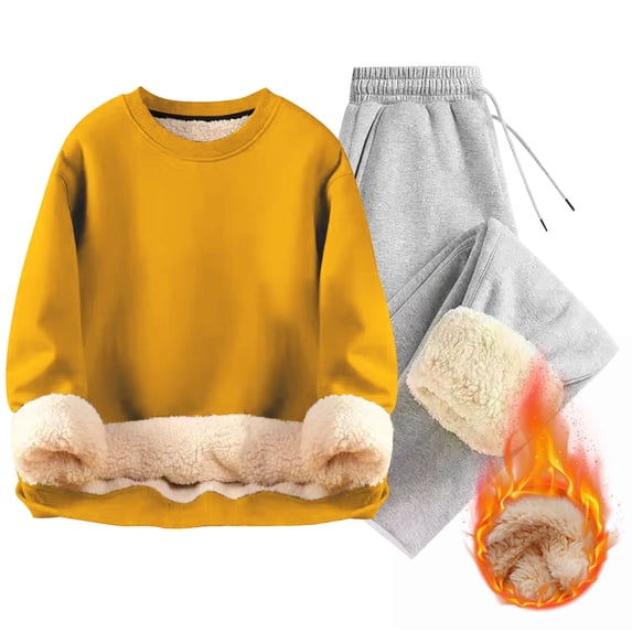 BLCHUNen Mens 2 Piece Sweatsuits Sets Fleece Crew Neck Pullover Long Sleeve Tops Drawstring Elastic Waist Pants Warm Winter Outfits Sets