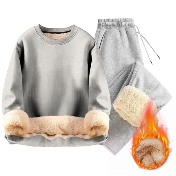 BLCHUNen Mens 2 Piece Sweatsuits Sets Fleece Crew Neck Pullover Long Sleeve Tops Drawstring Elastic Waist Pants Warm Winter Outfits Sets