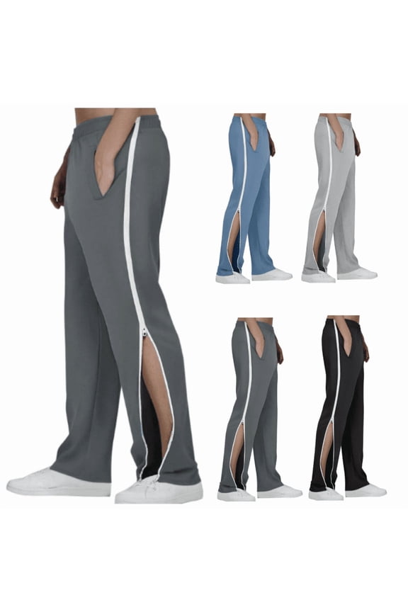 Mens Athletic Pants Side 1/2 Zipper Stretch Casual Breathable Workout Running Sports Gym Pants with Pockets