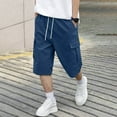 thumbnail image 1 of BLCHUNen Mens Capri Cargo Shorts Drawstring Elastic Waist with Pockets for Gym Athletic Shorts Summer, 1 of 9