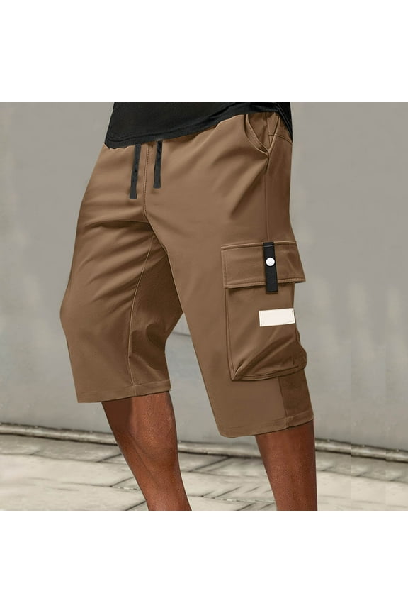 Mens Capri Pants Straight Leg Breathable Lightweight Drawstring Outdoor cargo shorts with Multi Pockets(M-3XL)