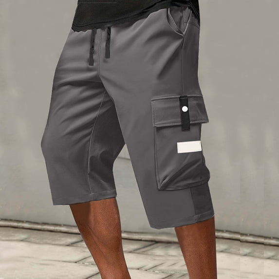 BLCHUNen Mens Capri Pants Straight Leg Breathable Lightweight Drawstring Outdoor cargo shorts with Multi Pockets(M-3XL)