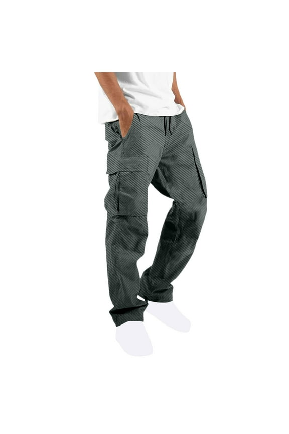 Mens Cargo Pants with Multi Pockets Drawstring Elastic Waist Workout Active Sports Running Athletic Pants