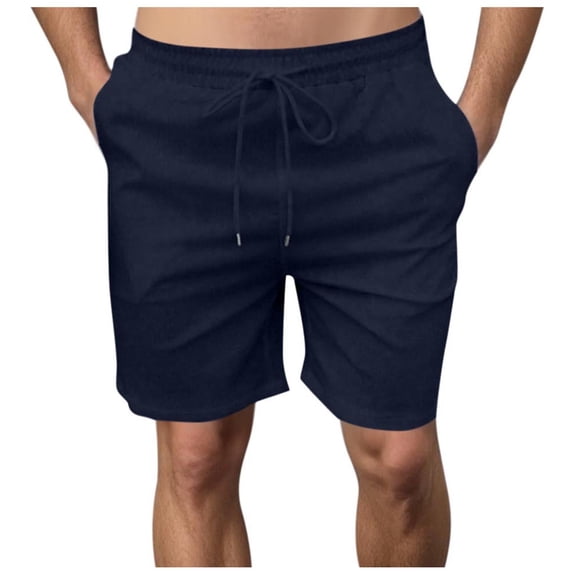 BLCHUNen Mens Casual Shorts Cotton Linen Stretch Breathable Drawstring Elastic Waist Hiking Camping Shorts with Pockets