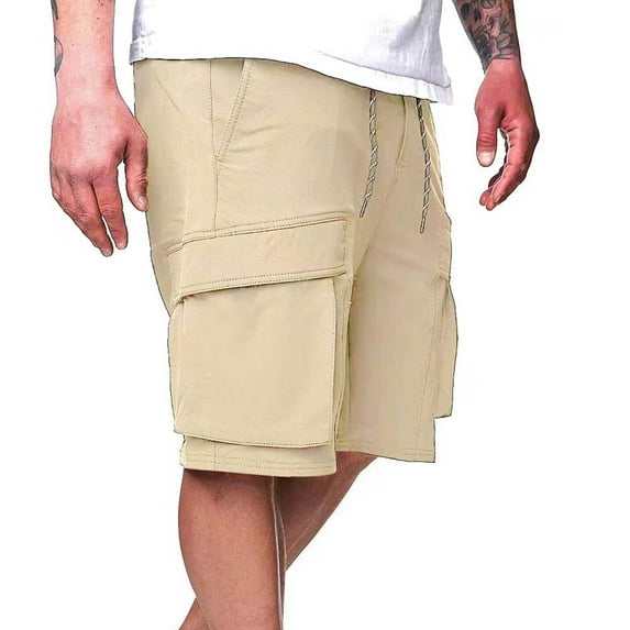 BLCHUNen Mens Casual Shorts Outdoor Drawstring Elastic Waist with Multi Pockets 5 Inch Shorts