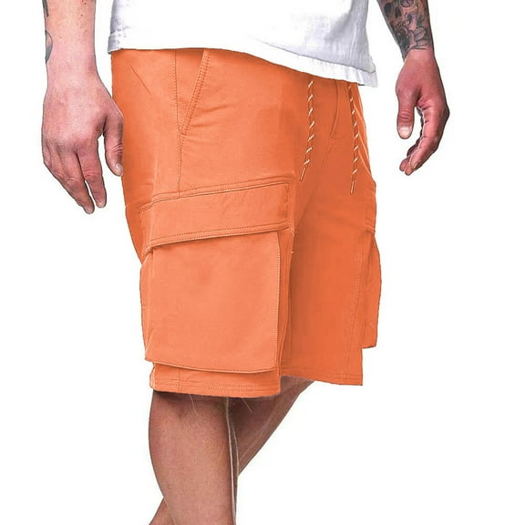 BLCHUNen Mens Casual Shorts Outdoor Drawstring Elastic Waist with Multi Pockets 5 Inch Shorts